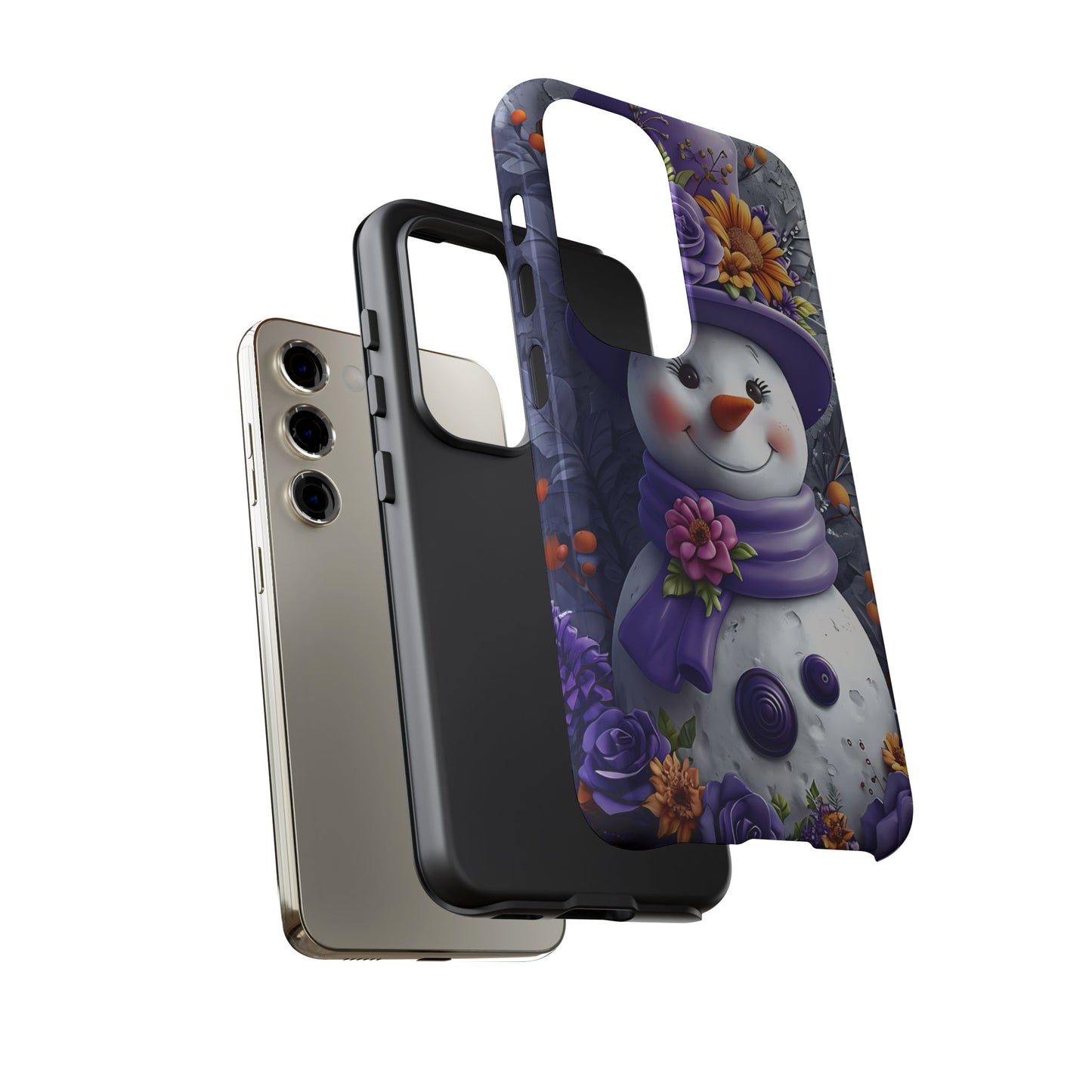 Cheerful Snowman With Colorful Floral Hat And Scarf phone case design