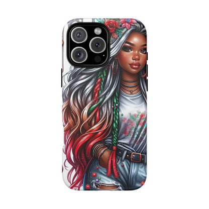 Festive Boho Queen – Holiday Glow & Candy Cane Braids Mobile Cover