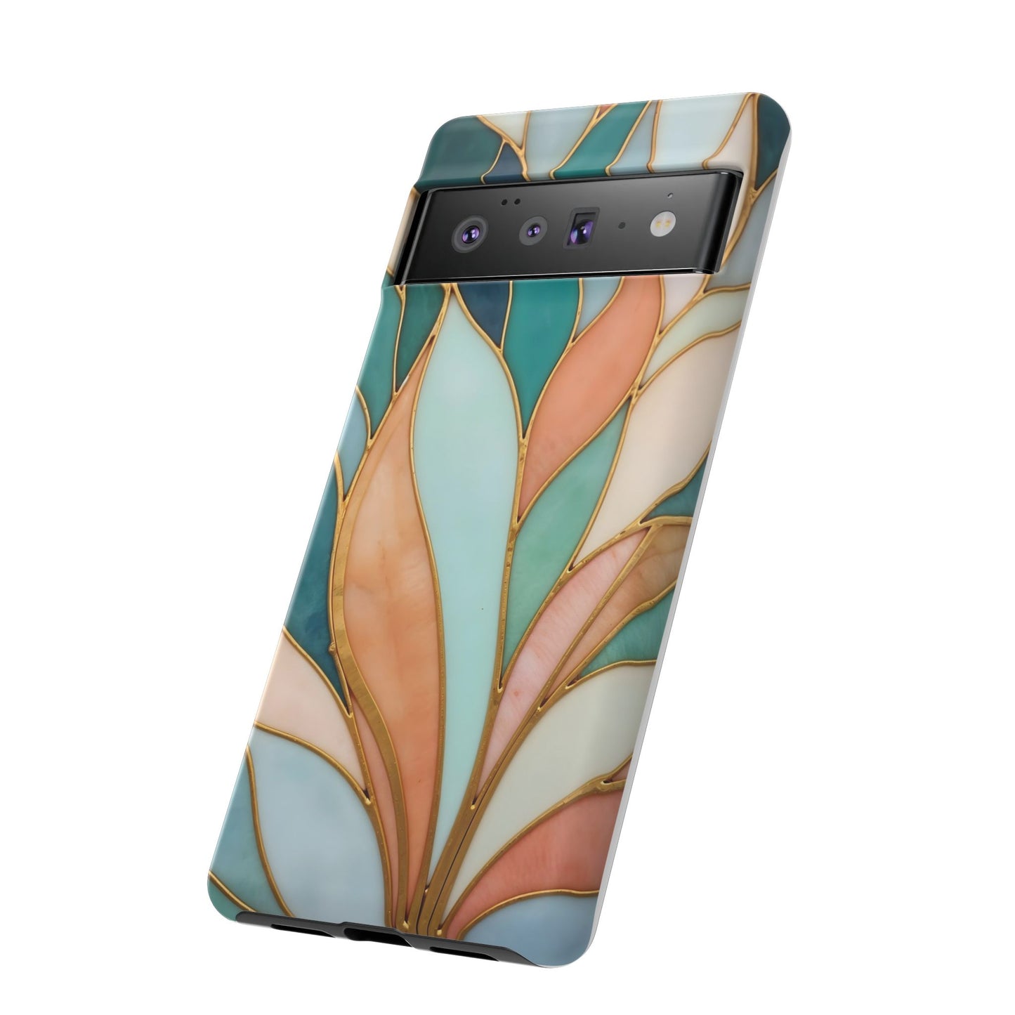 Geometric Leaves: Teal, Peach, and Gold Harmony