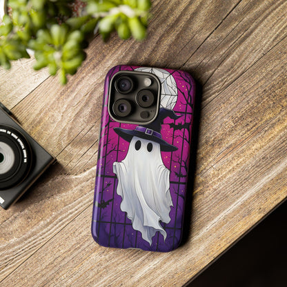Stylized Halloween Illustration of a Ghost in Stained Glass  phone case design.