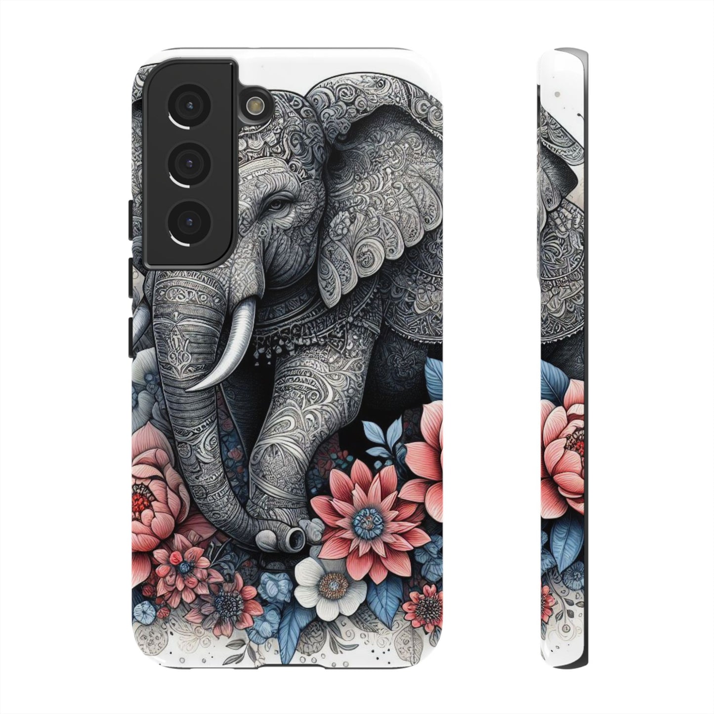 Mandala Elephant Mobile Cover – Elegant Black & White Floral Art