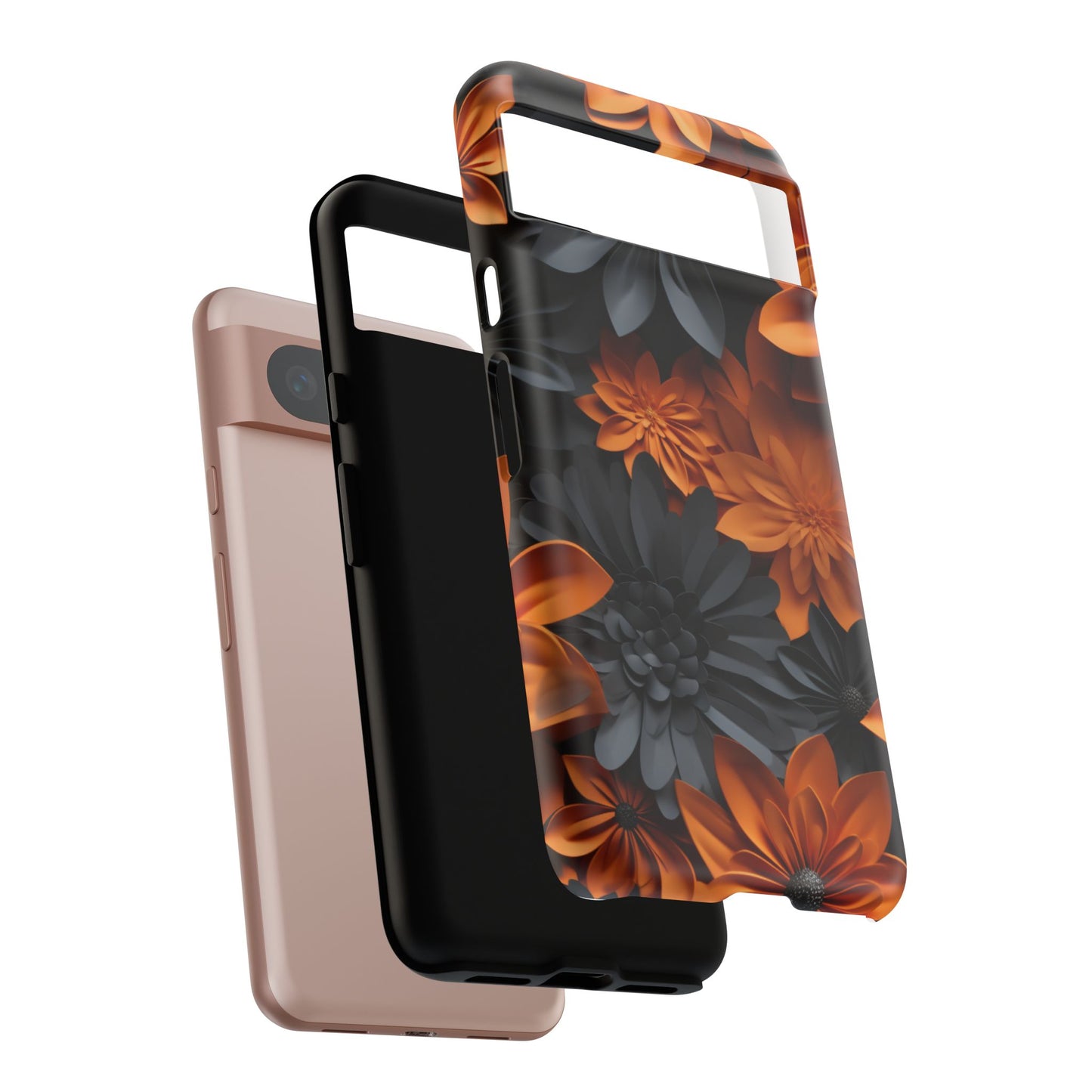Orange & Black 3D Floral Mobile Case