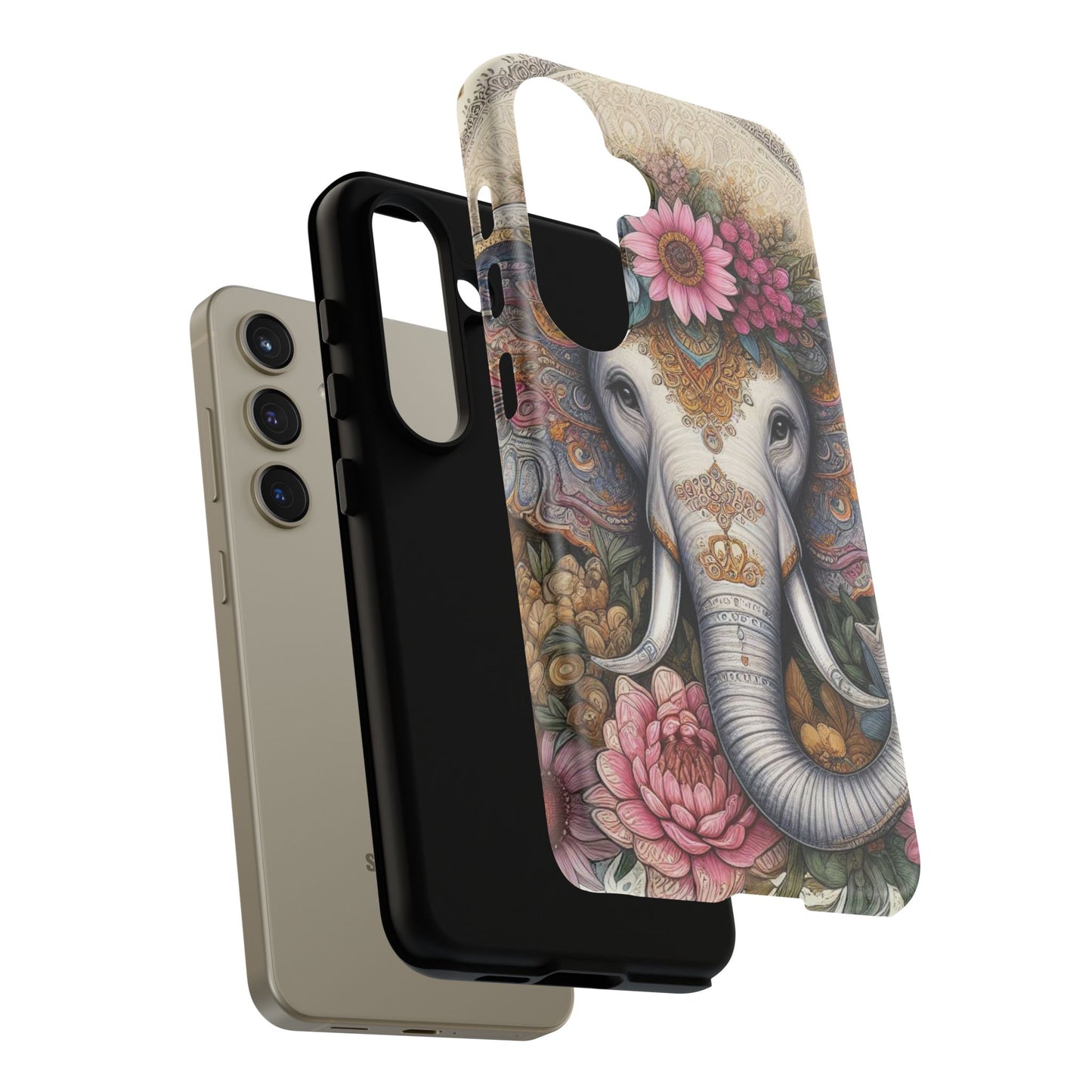 Elegant Floral Elephant Mobile Cover – Royal Mandala Art