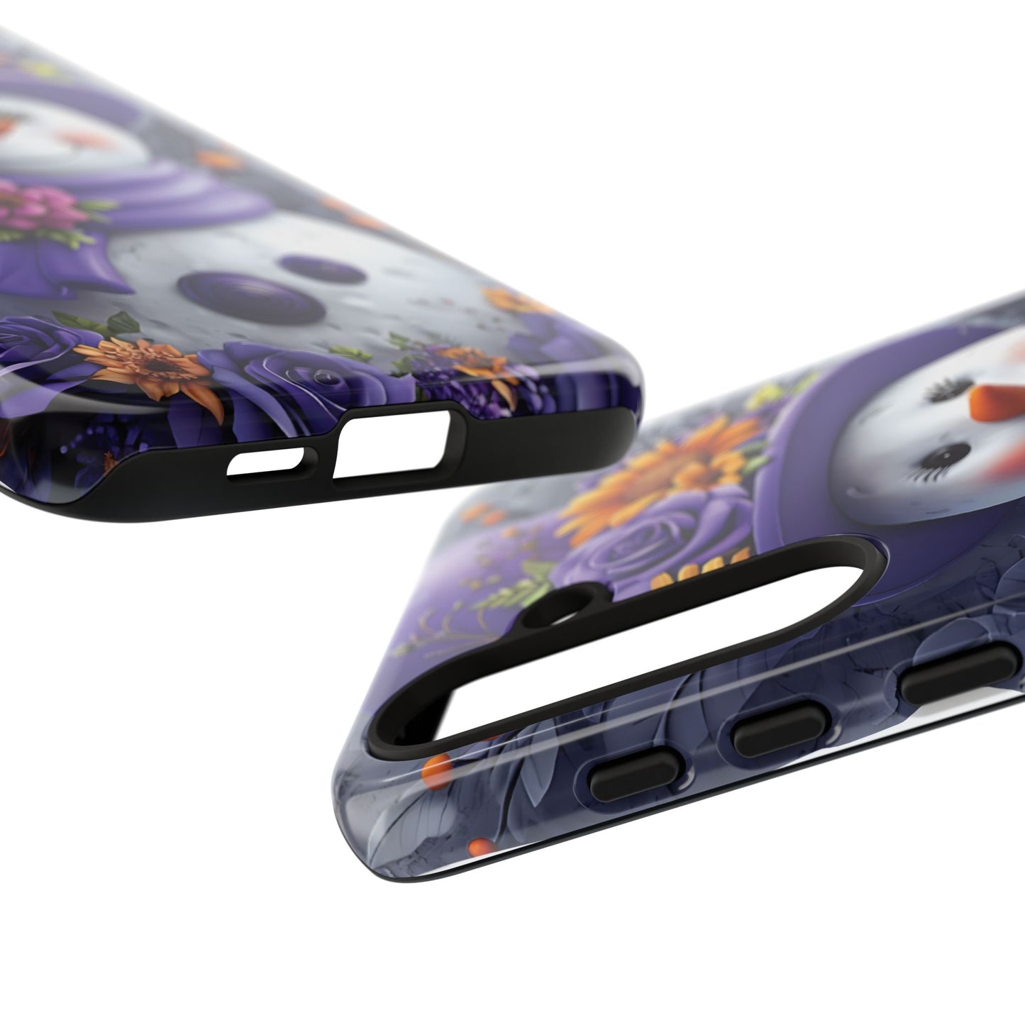 Cheerful Snowman With Colorful Floral Hat And Scarf phone case design
