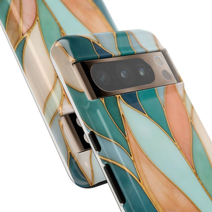 Geometric Leaves: Teal, Peach, and Gold Harmony