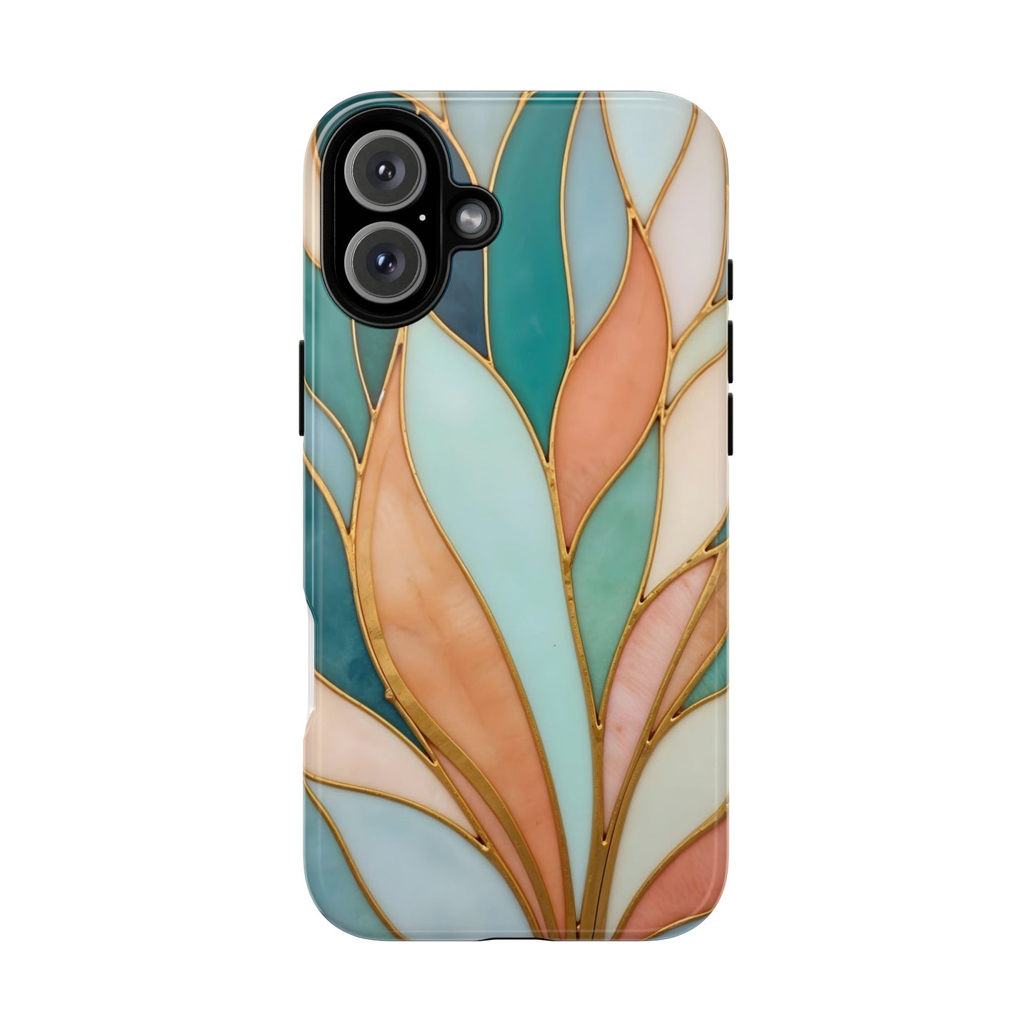 Geometric Leaves: Teal, Peach, and Gold Harmony