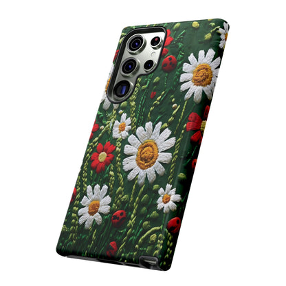 Knitted Pattern With Diamonds And Festive Motifs On Navy phone case design.