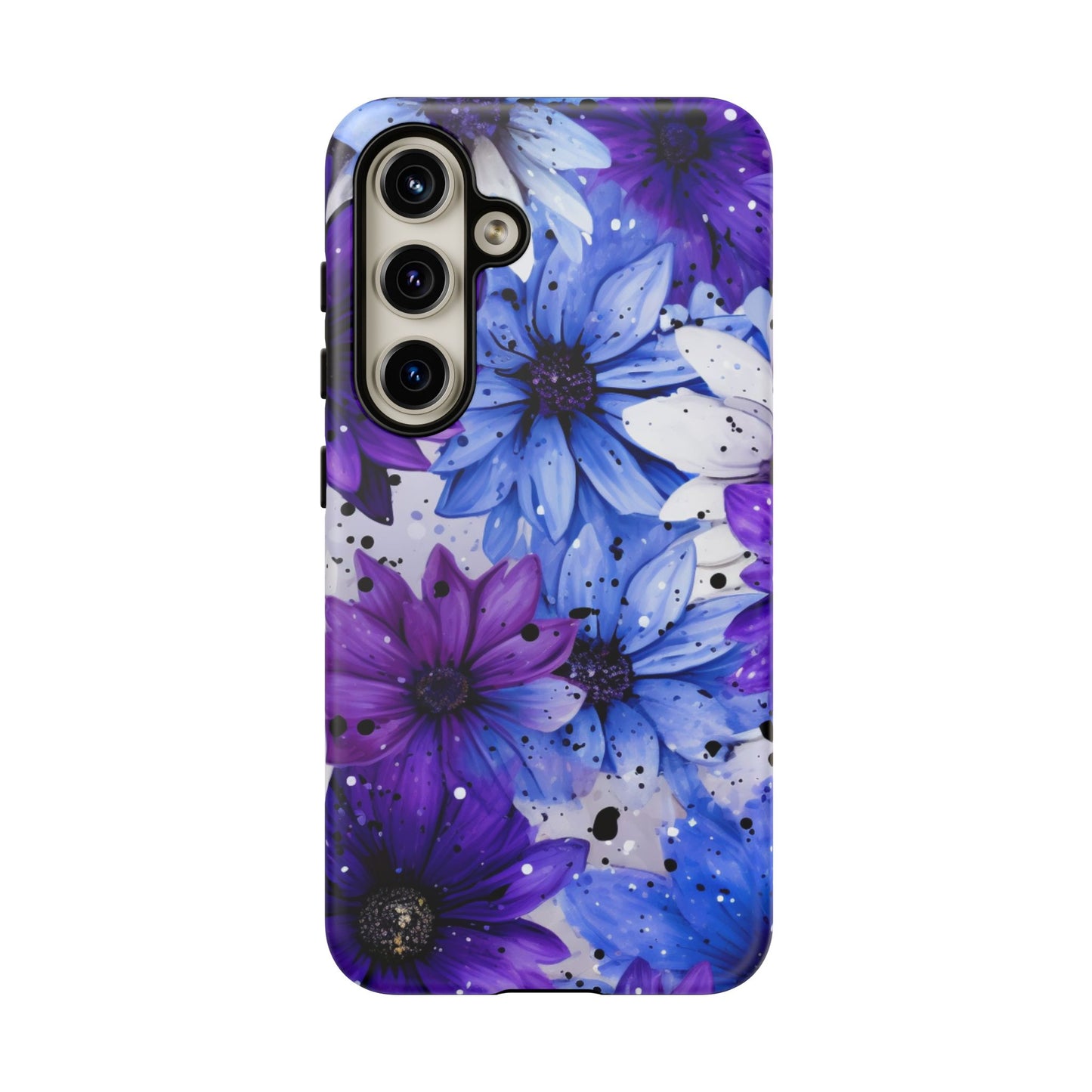 Blue & Purple Floral Splash Mobile Cover – Elegant Artistic Flowers