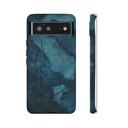 Surreal Abstract Digital Art With Deep Teal And Navy Hues phone case design