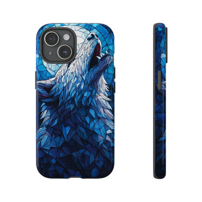 Mystic Moon Wolf – Stained Glass Mosaic Phone Case for iPhone, Samsung & Pixel