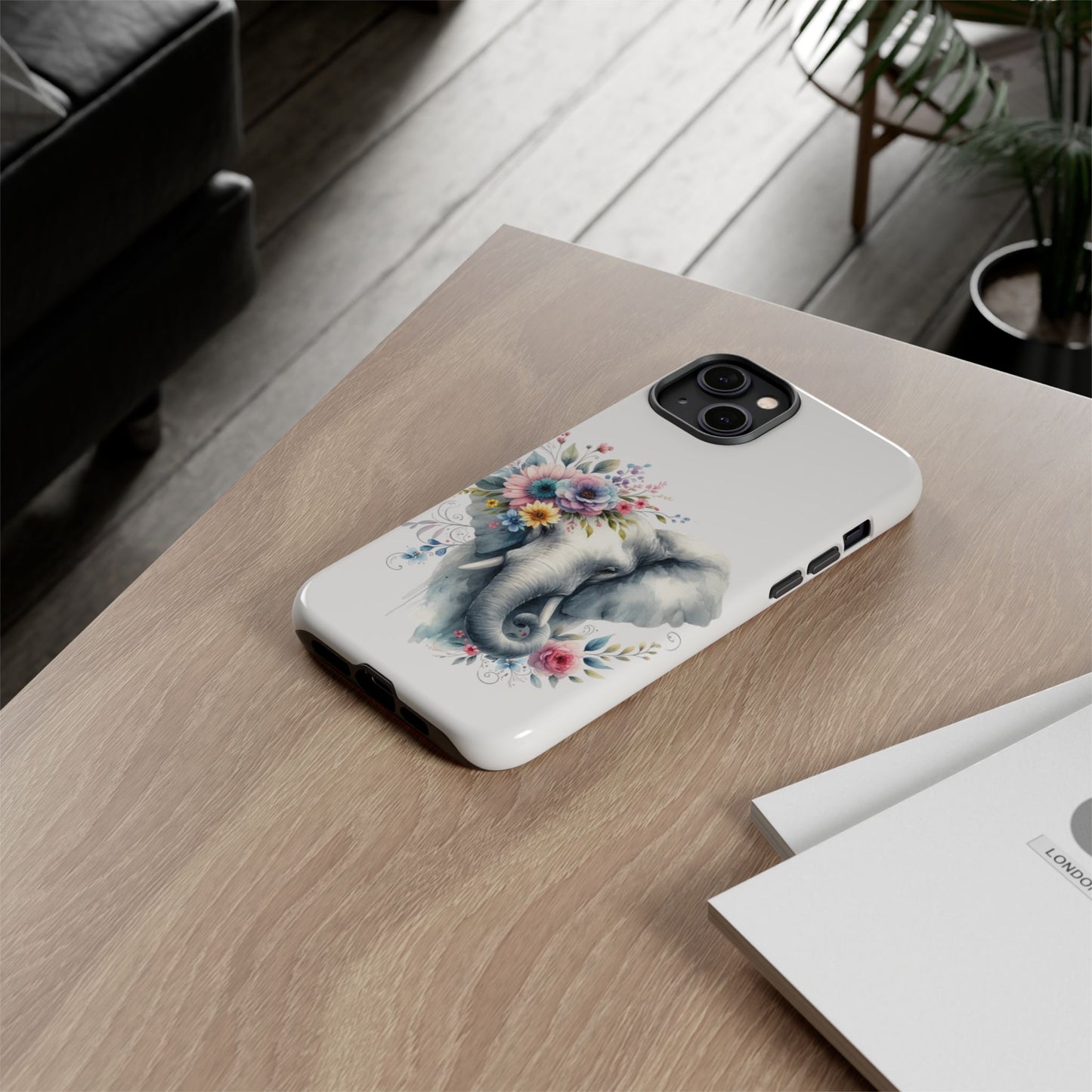 Floral Elephant Mobile Cover – Elegant Watercolor Art
