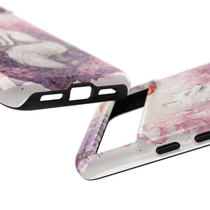 Whimsical White Fox Surrounded By Lavender And Pink Blooms phone case design.