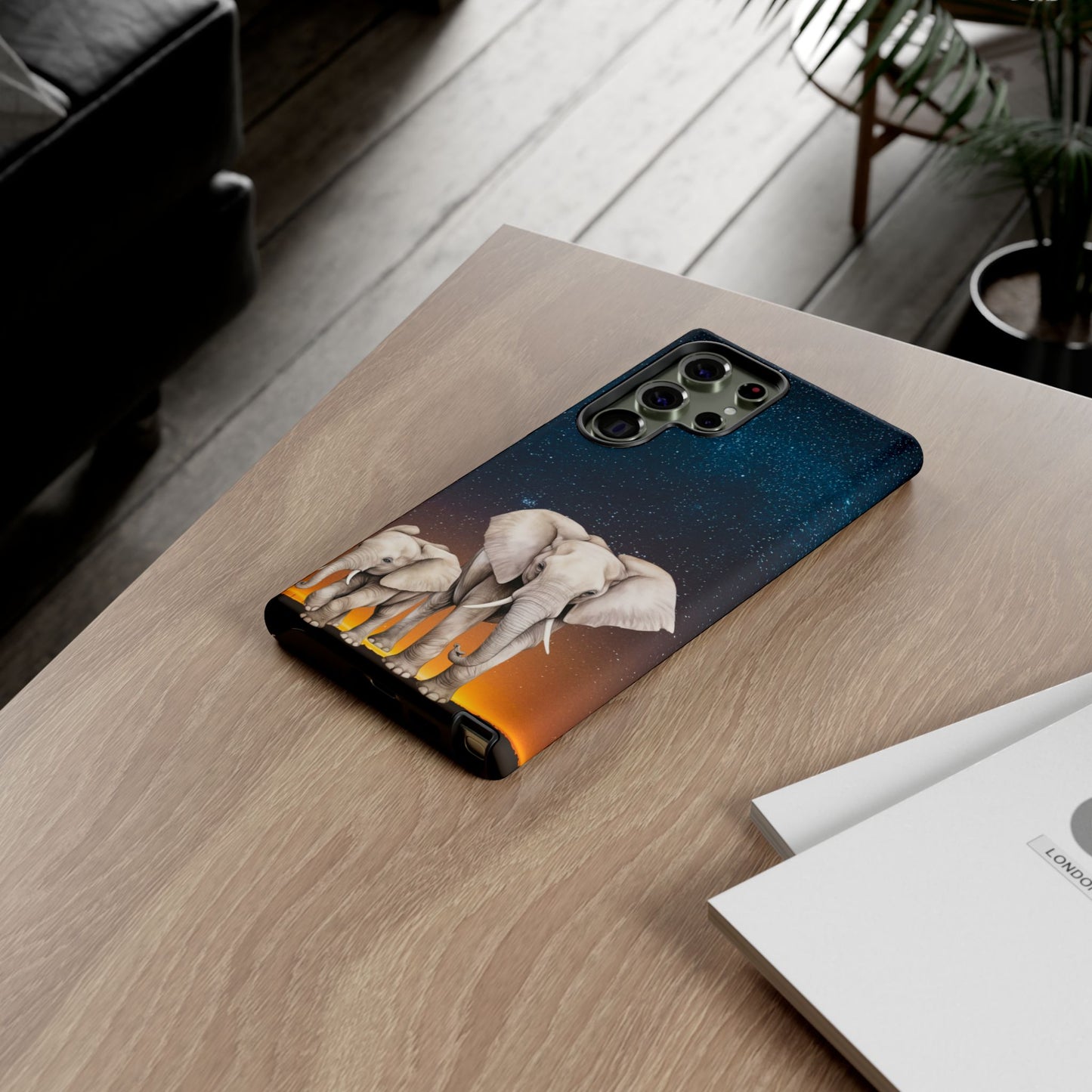Starry Safari Elephant Family Mobile Cover – Cosmic Wildlife Aesthetic