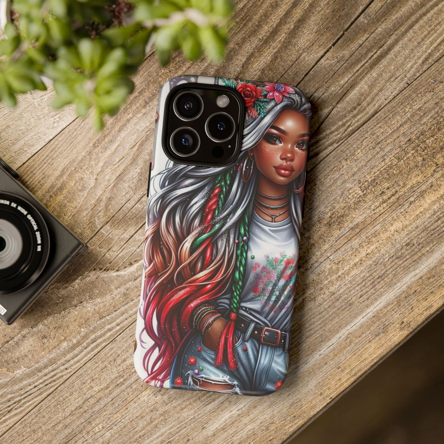 Festive Boho Queen – Holiday Glow & Candy Cane Braids Mobile Cover