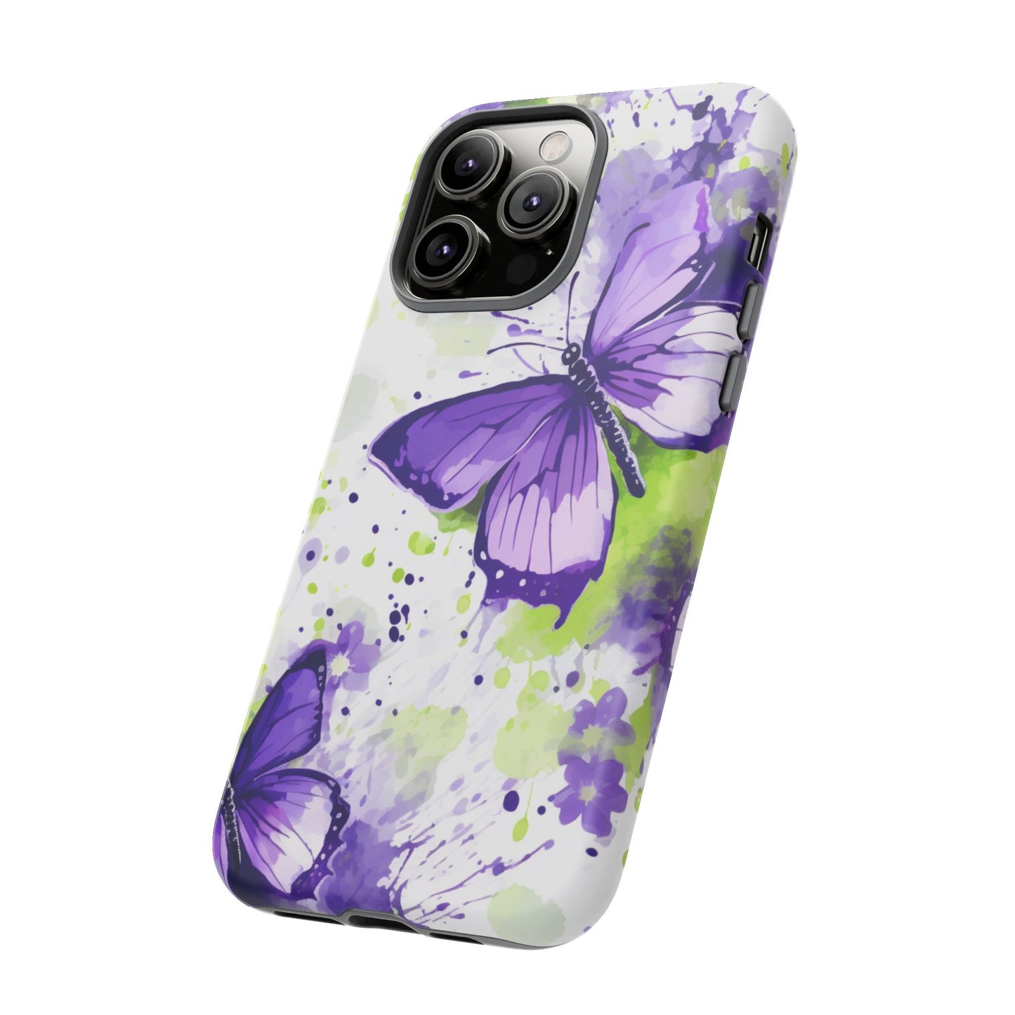 Vibrant Purple Butterfly Splash Mobile Cover – Artistic Green & Violet Aesthetic