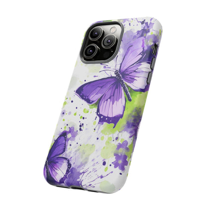 Vibrant Purple Butterfly Splash Mobile Cover – Artistic Green & Violet Aesthetic