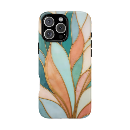 Geometric Leaves: Teal, Peach, and Gold Harmony