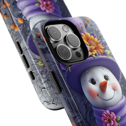 Cheerful Snowman With Colorful Floral Hat And Scarf phone case design