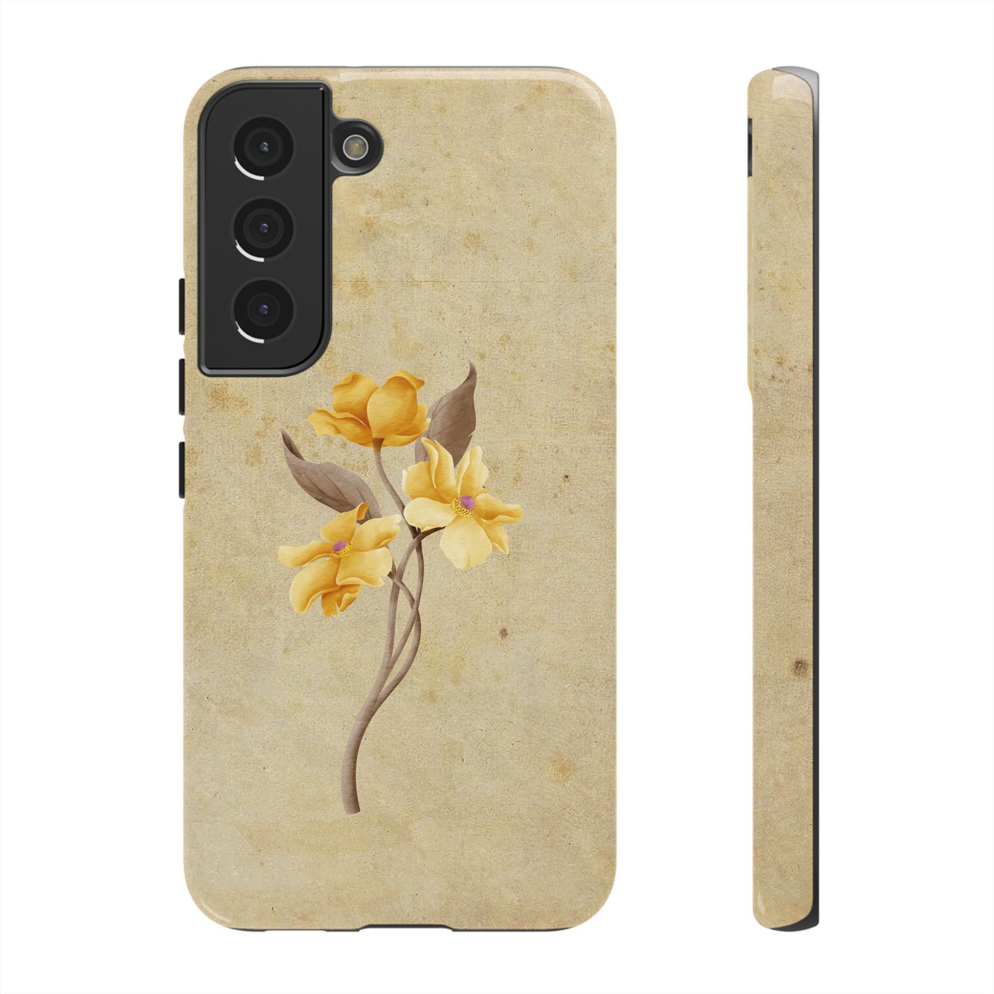 Minimal Vintage Floral Phone Case – Yellow Flower on Beige | iPhone, Samsung & Pixel
