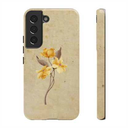 Minimal Vintage Floral Phone Case – Yellow Flower on Beige | iPhone, Samsung & Pixel