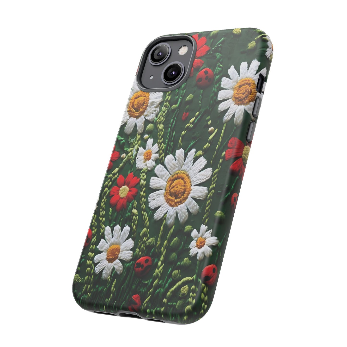 Knitted Pattern With Diamonds And Festive Motifs On Navy phone case design.