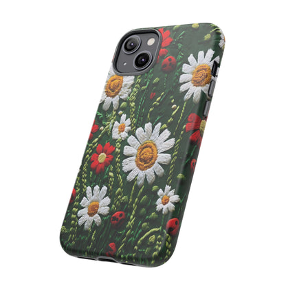 Knitted Pattern With Diamonds And Festive Motifs On Navy phone case design.