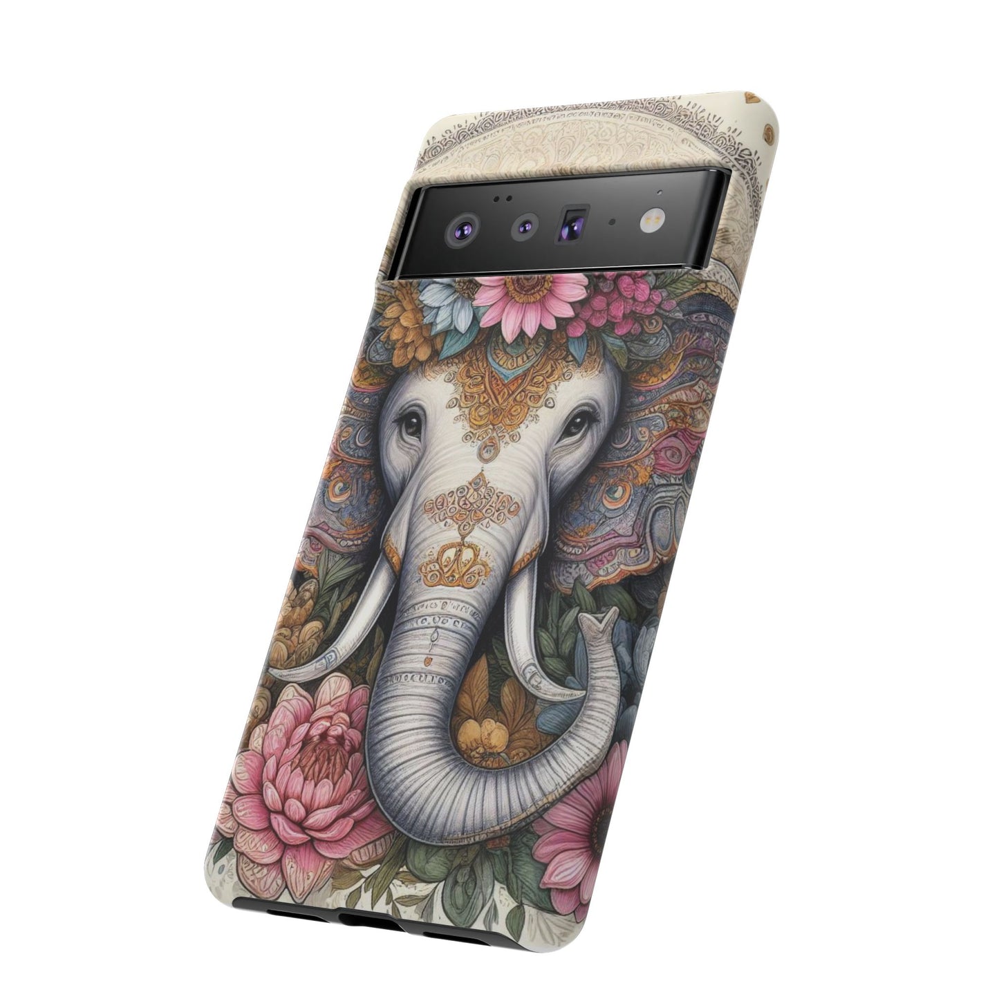 Elegant Floral Elephant Mobile Cover – Royal Mandala Art