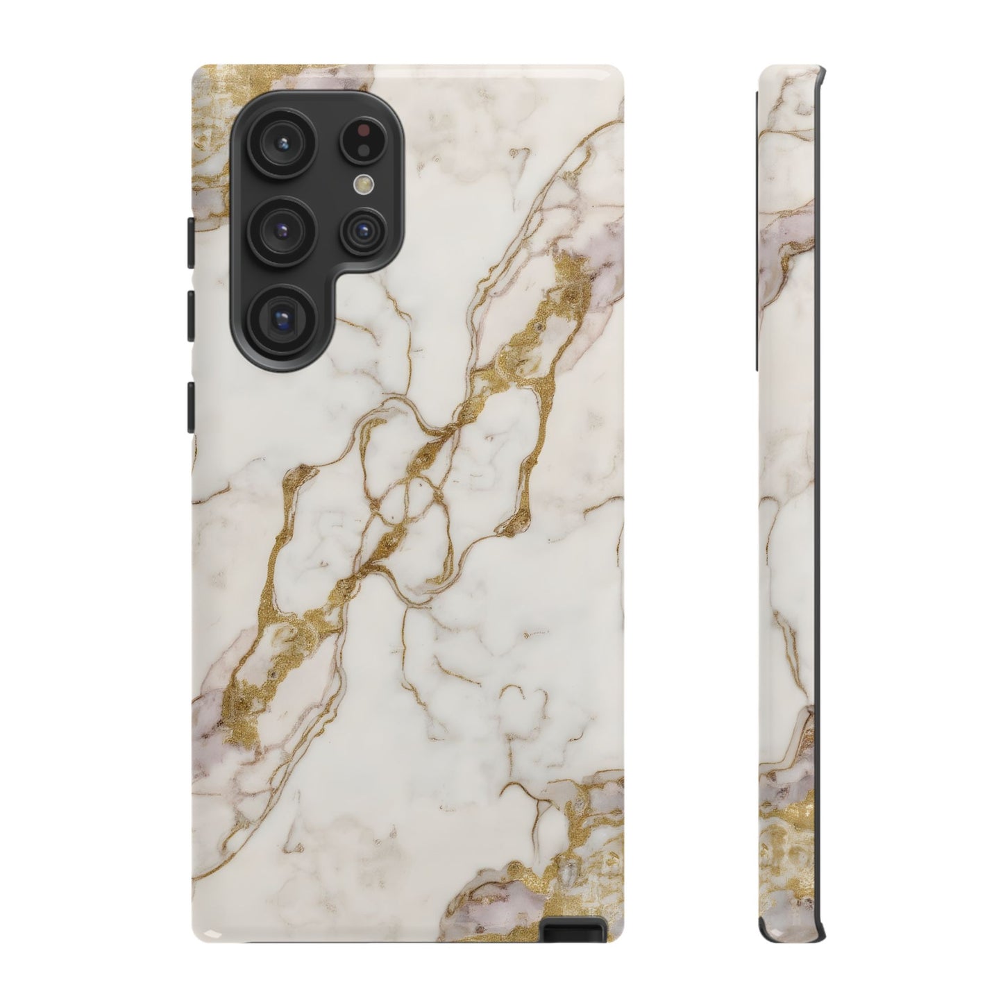 Elegant White and Gold Marble Case Design