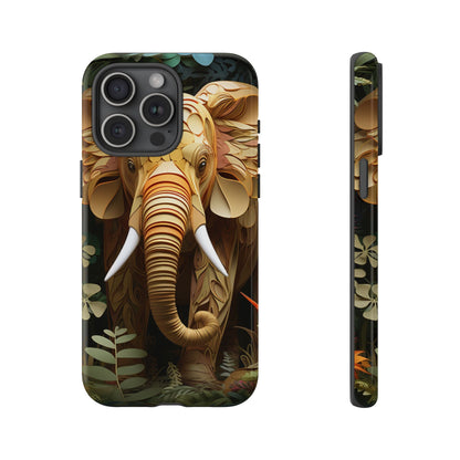 Golden Jungle Elephant Mobile Cover – Intricate Paper Art Design