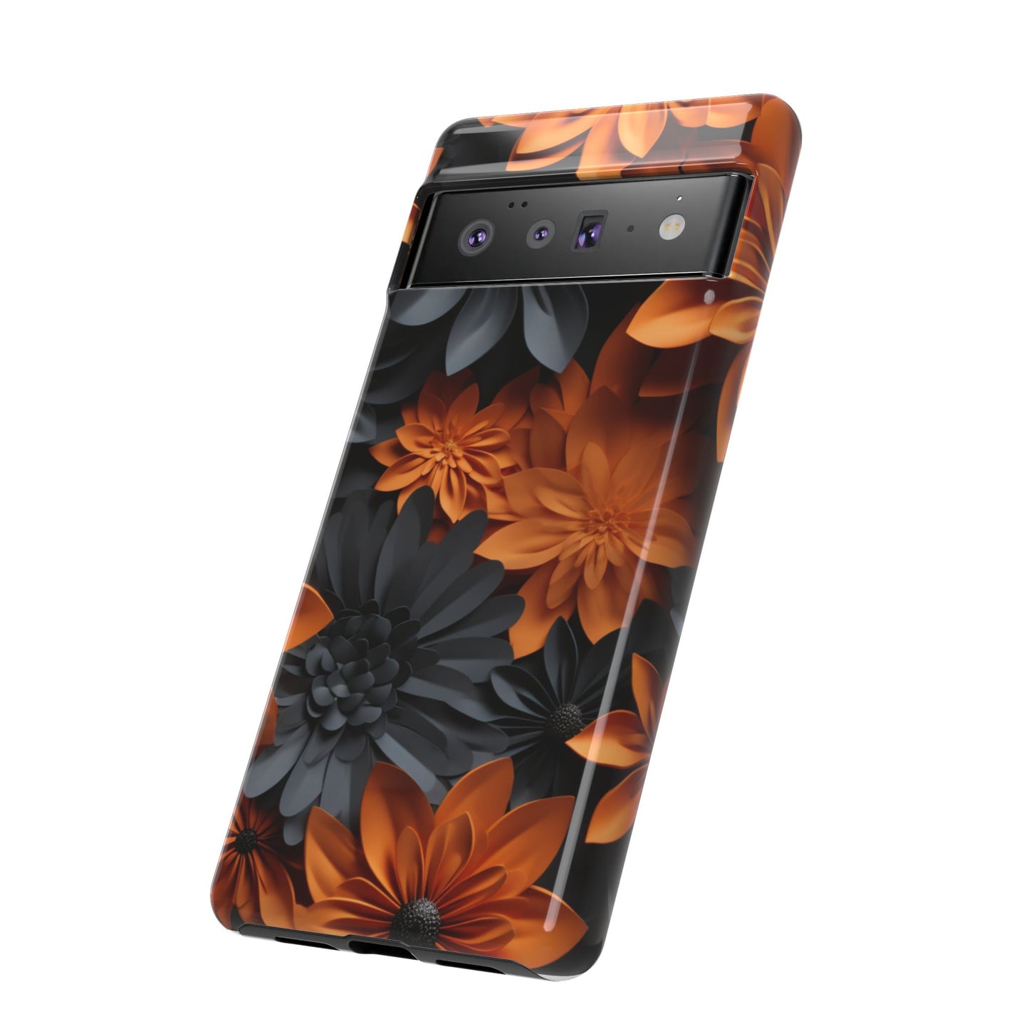 Orange & Black 3D Floral Mobile Case