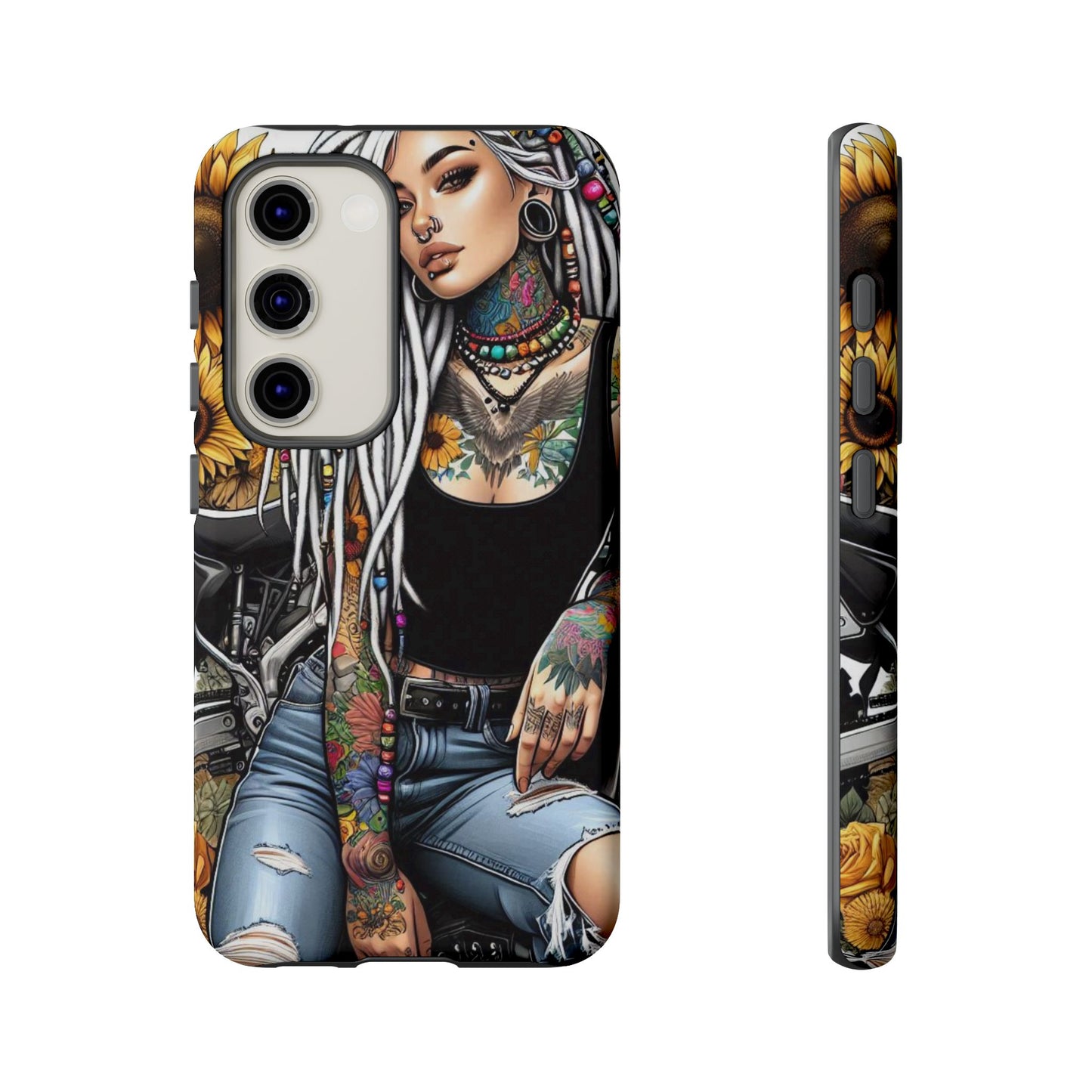 Sunflower Biker Queen – Bohemian Tattooed Rebel Mobile Cover