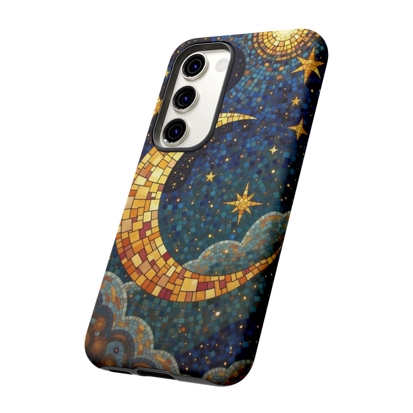 Golden Crescent: Mosaic Moon and Starry Night