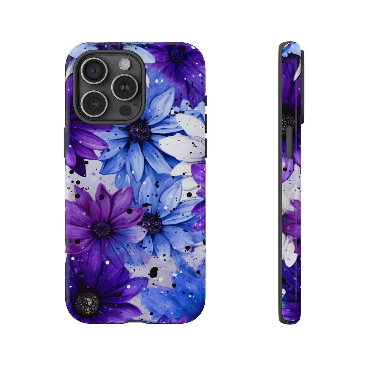 Blue & Purple Floral Splash Mobile Cover – Elegant Artistic Flowers