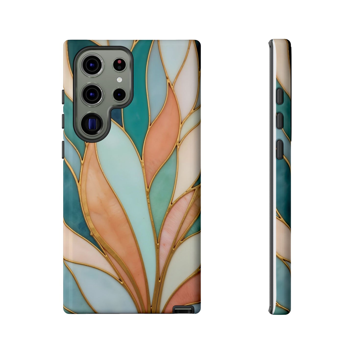 Geometric Leaves: Teal, Peach, and Gold Harmony
