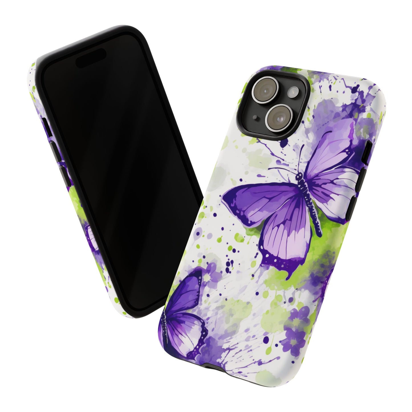 Vibrant Purple Butterfly Splash Mobile Cover – Artistic Green & Violet Aesthetic