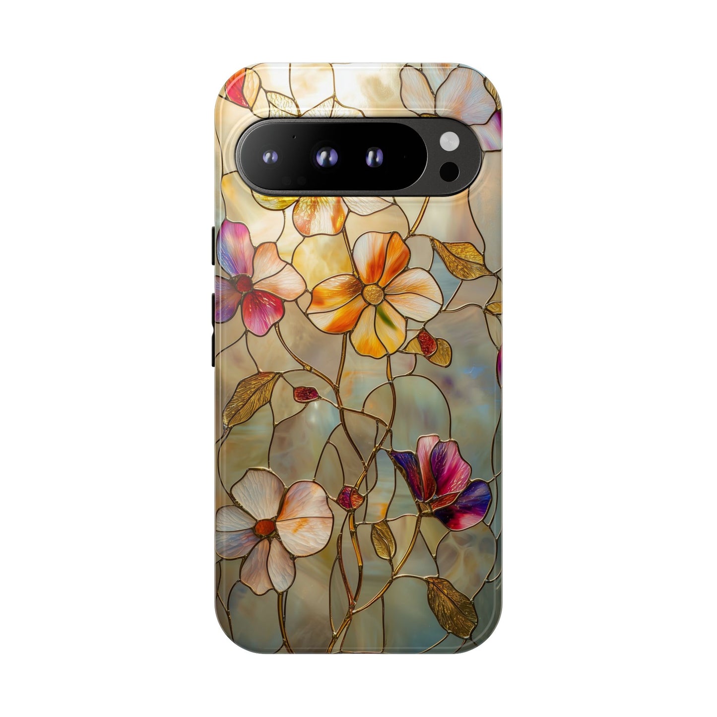 Golden Bloom – Luxe Stained Glass Floral Phone Case for iPhone, Samsung & Pixel