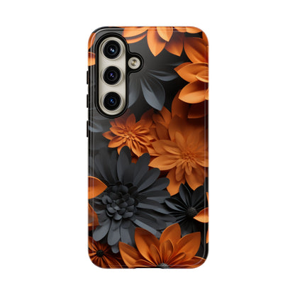 Orange & Black 3D Floral Mobile Case
