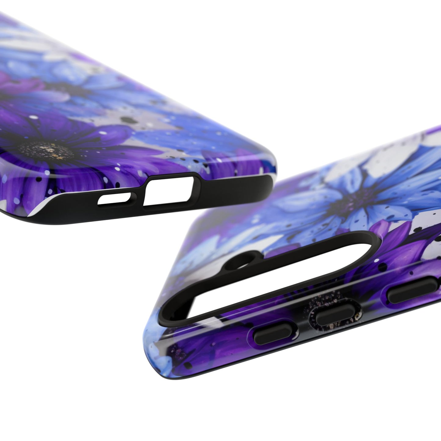 Blue & Purple Floral Splash Mobile Cover – Elegant Artistic Flowers