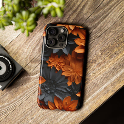 Orange & Black 3D Floral Mobile Case