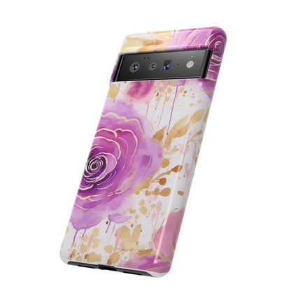 Elegant Purple-Gold Watercolor Rose Mobile Case