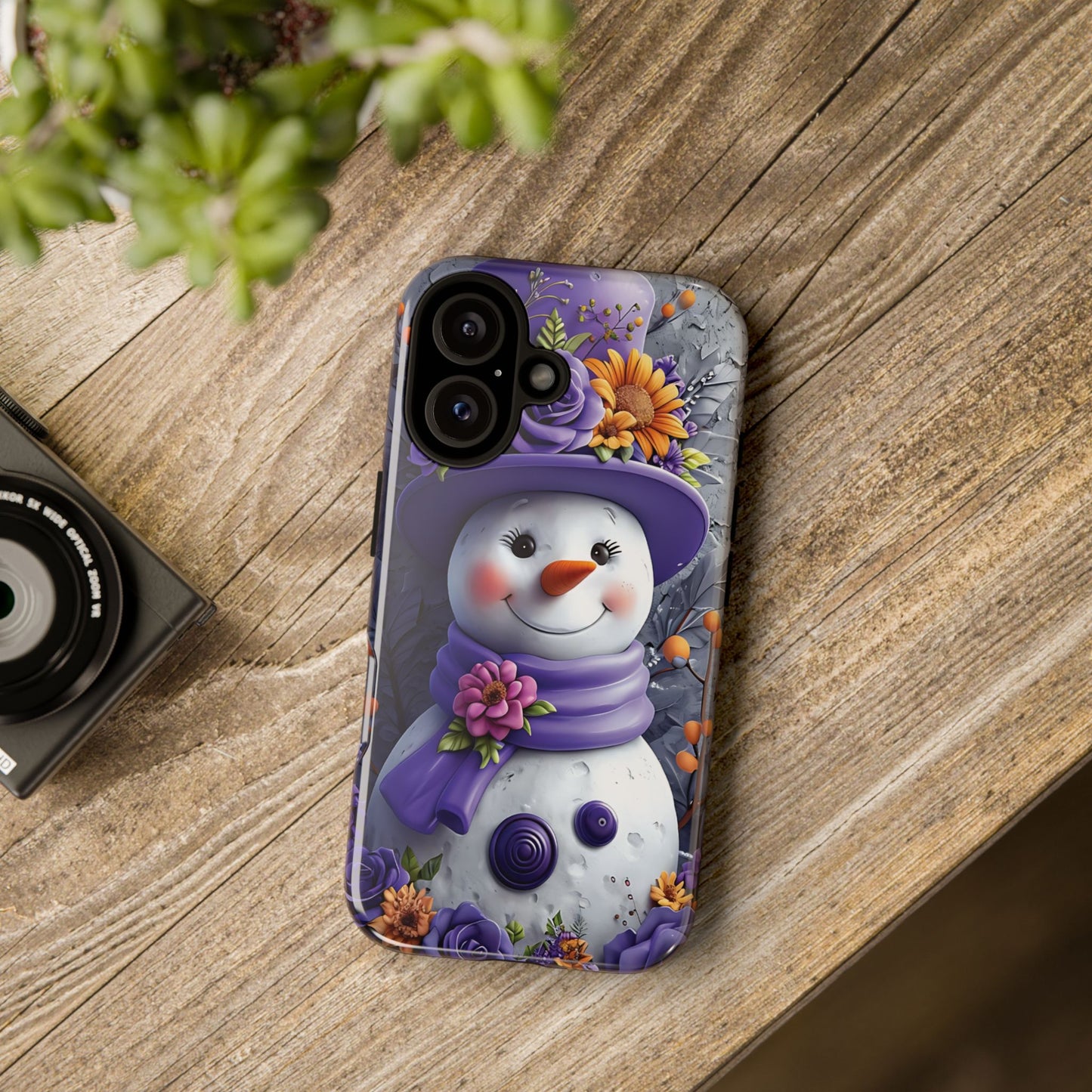 Cheerful Snowman With Colorful Floral Hat And Scarf phone case design