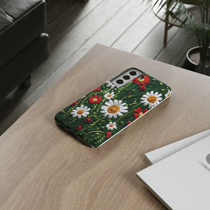 Knitted Pattern With Diamonds And Festive Motifs On Navy phone case design.