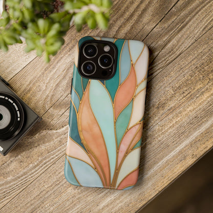 Geometric Leaves: Teal, Peach, and Gold Harmony