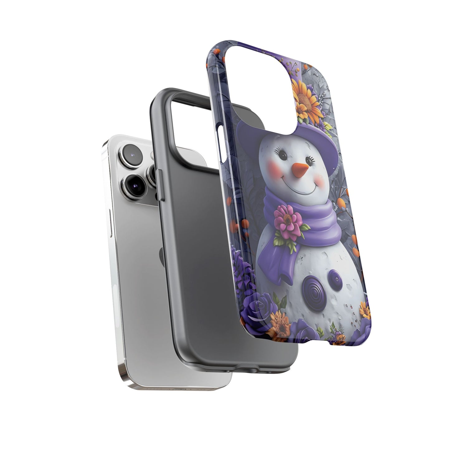 Cheerful Snowman With Colorful Floral Hat And Scarf phone case design