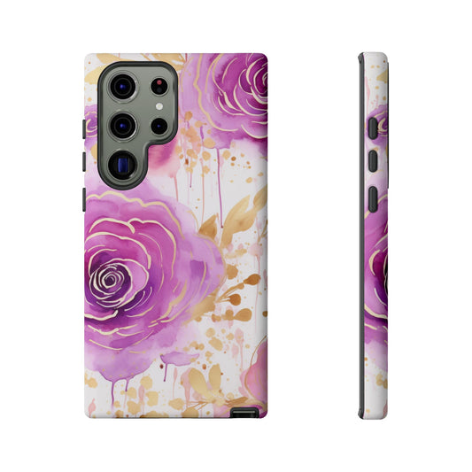 Elegant Purple-Gold Watercolor Rose Mobile Case