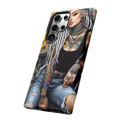 Sunflower Biker Queen – Bohemian Tattooed Rebel Mobile Cover