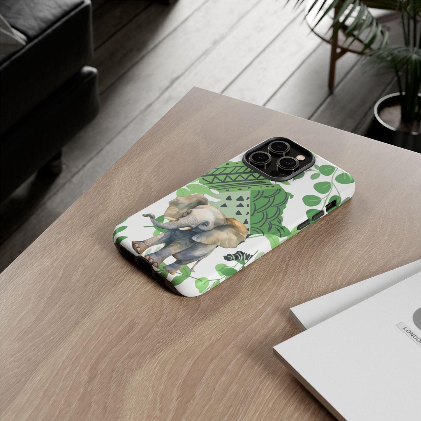 Playful Baby Elephant Mobile Cover – Tropical Boho Art