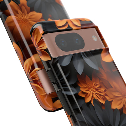 Orange & Black 3D Floral Mobile Case