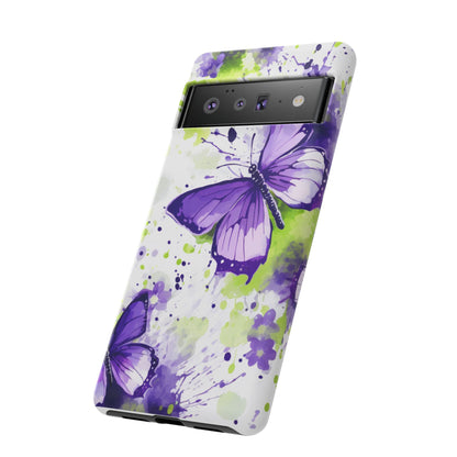 Vibrant Purple Butterfly Splash Mobile Cover – Artistic Green & Violet Aesthetic