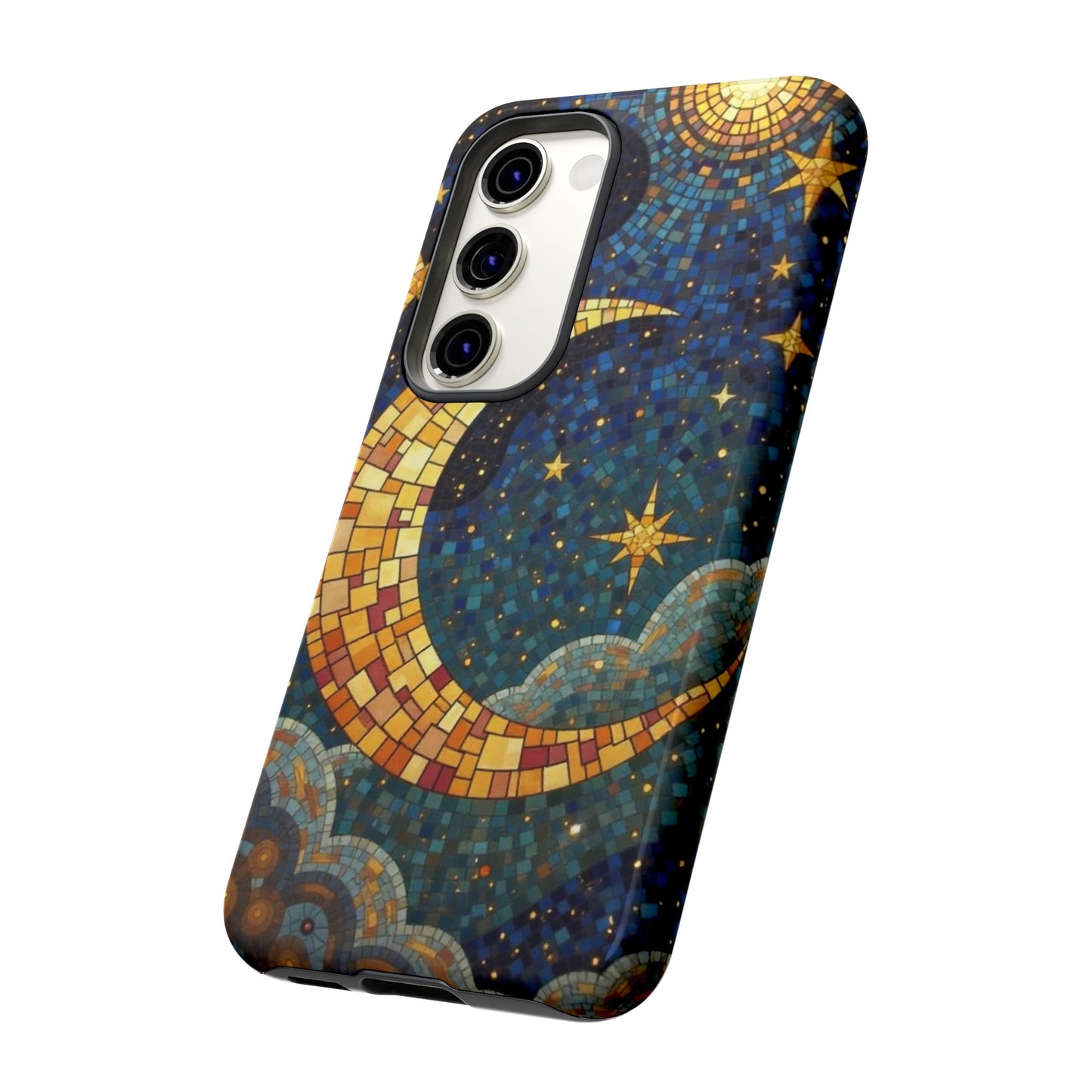 Golden Crescent: Mosaic Moon and Starry Night
